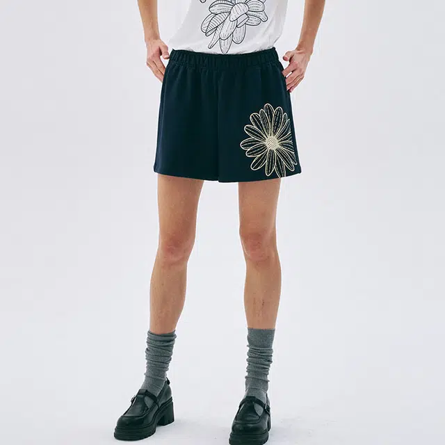 MARDI MERCREDI SS25 SWEAT SHORTS FLOWER_NAVY CREAM