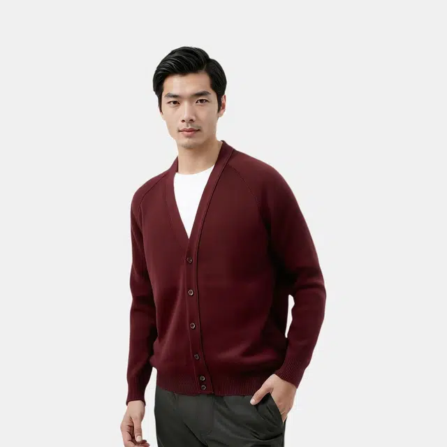 CDG Logo V-Neck Knit Sweater Burgundy