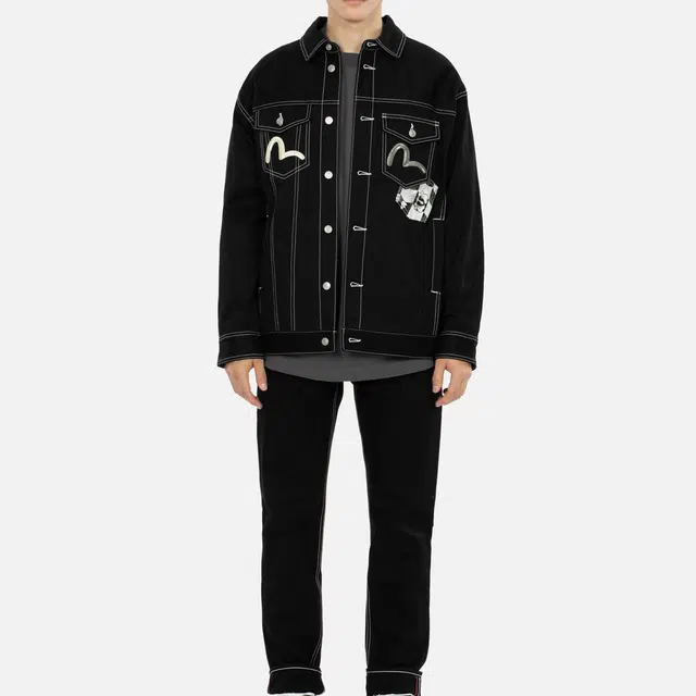 EVISU Multi-Pocket Loose Fit Denim Shirt Jacket