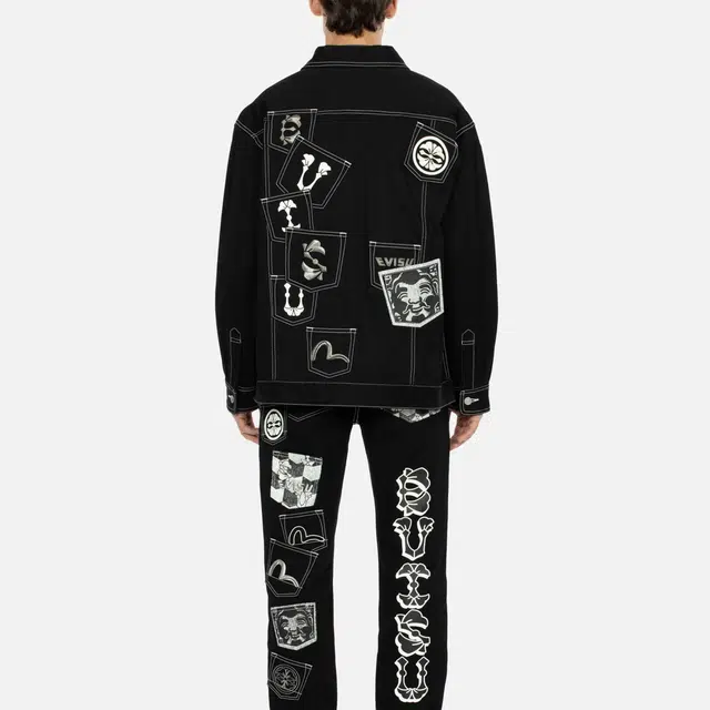EVISU Multi-Pocket Loose Fit Denim Shirt Jacket