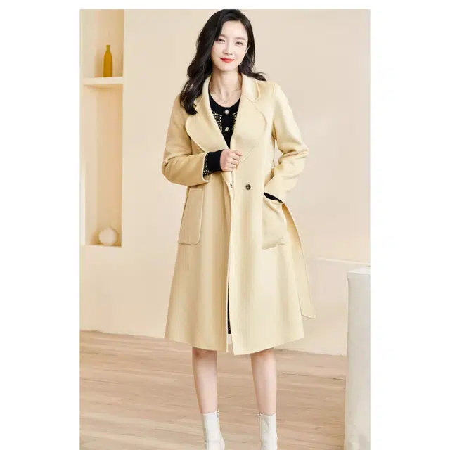 米思阳 纯色西装领长袖外套大衣 女款 黄色