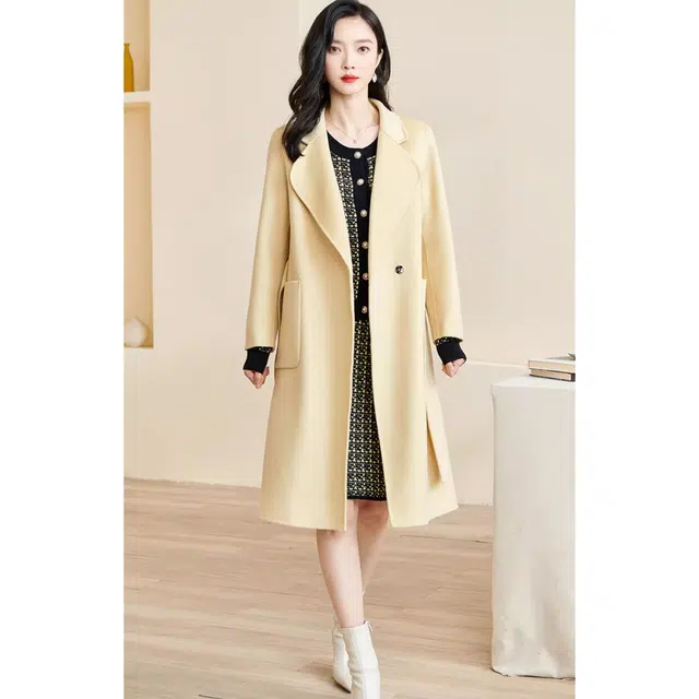 米思阳 纯色西装领长袖外套大衣 女款 黄色