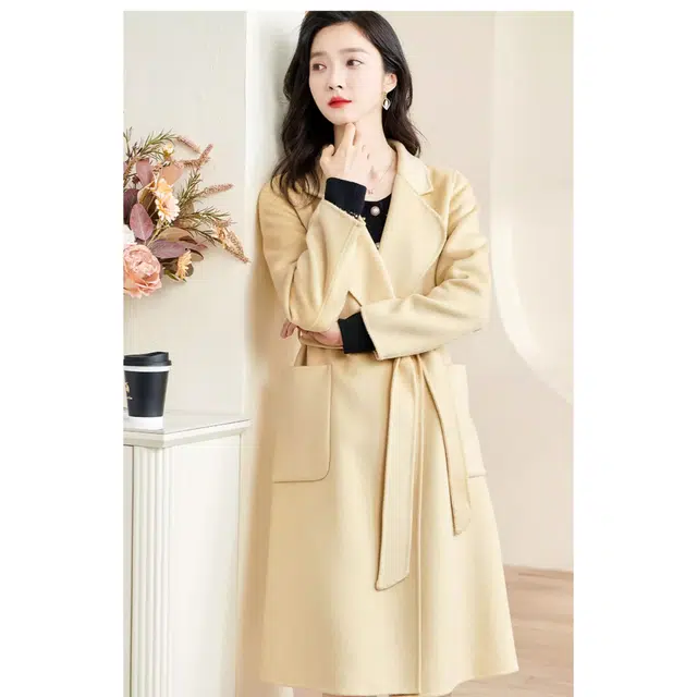 米思阳 纯色西装领长袖外套大衣 女款 黄色