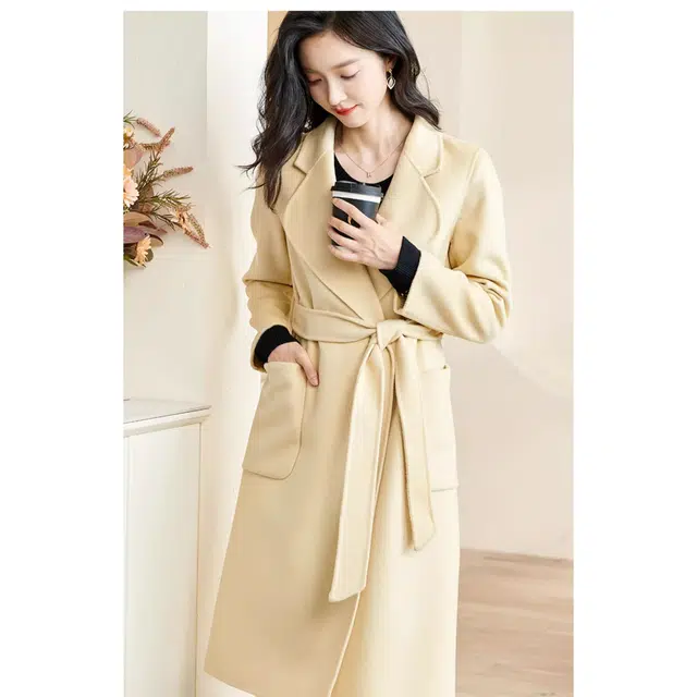 米思阳 纯色西装领长袖外套大衣 女款 黄色