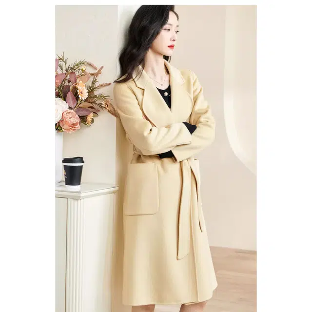 米思阳 纯色西装领长袖外套大衣 女款 黄色