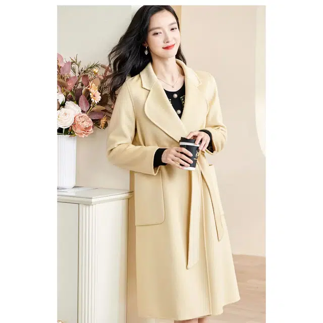 米思阳 纯色西装领长袖外套大衣 女款 黄色