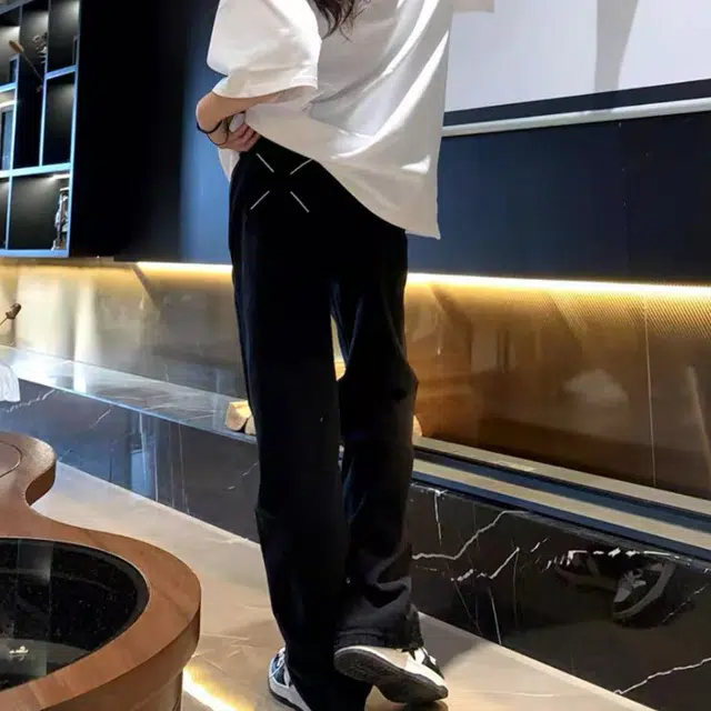 黑衣先生 高腰潮牌直筒裤牛仔裤 男女同款 黑色