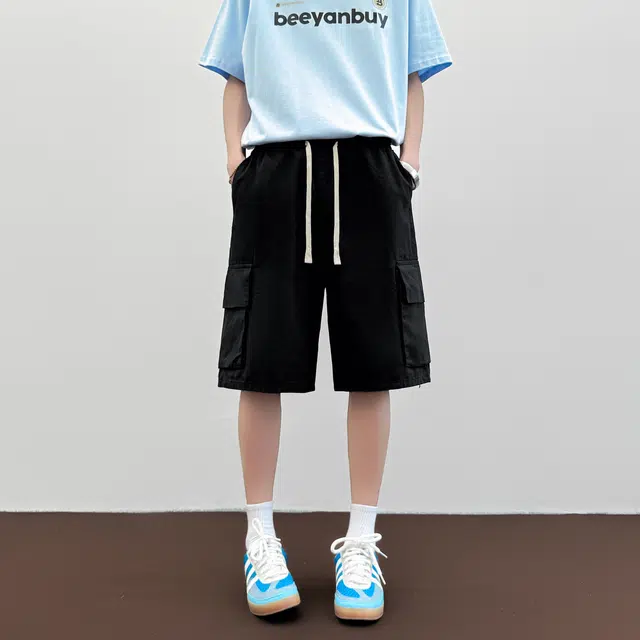 帕丁顿熊 美式复古水洗多口袋休闲直筒宽松阔腿工装短裤 男女同款