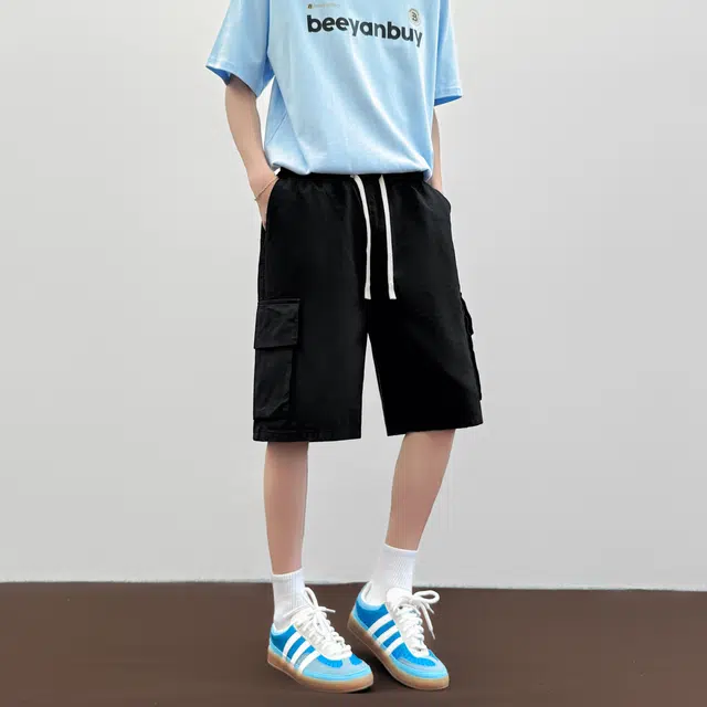 帕丁顿熊 美式复古水洗多口袋休闲直筒宽松阔腿工装短裤 男女同款