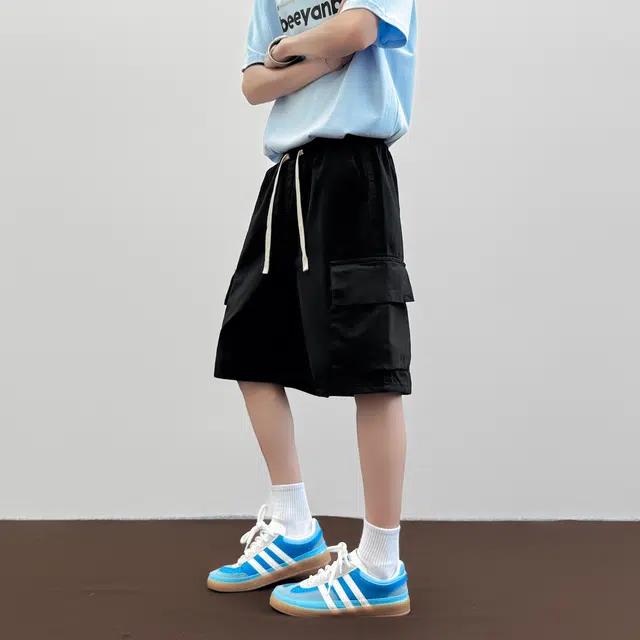 帕丁顿熊 美式复古水洗多口袋休闲直筒宽松阔腿工装短裤 男女同款