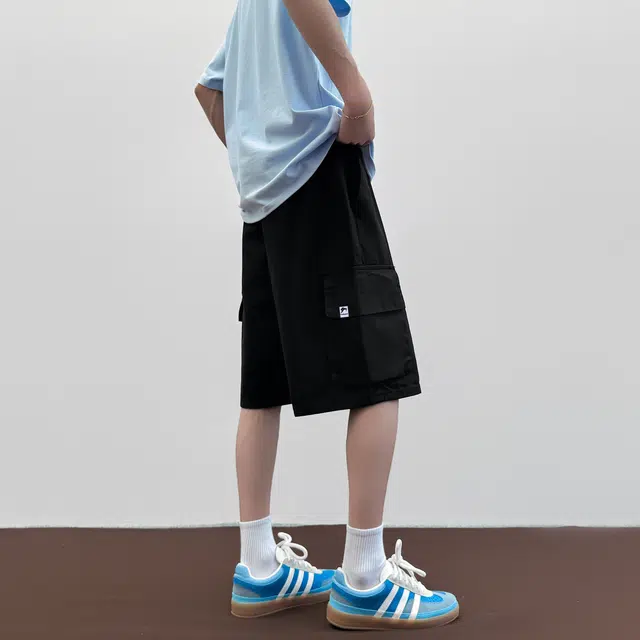 帕丁顿熊 美式复古水洗多口袋休闲直筒宽松阔腿工装短裤 男女同款