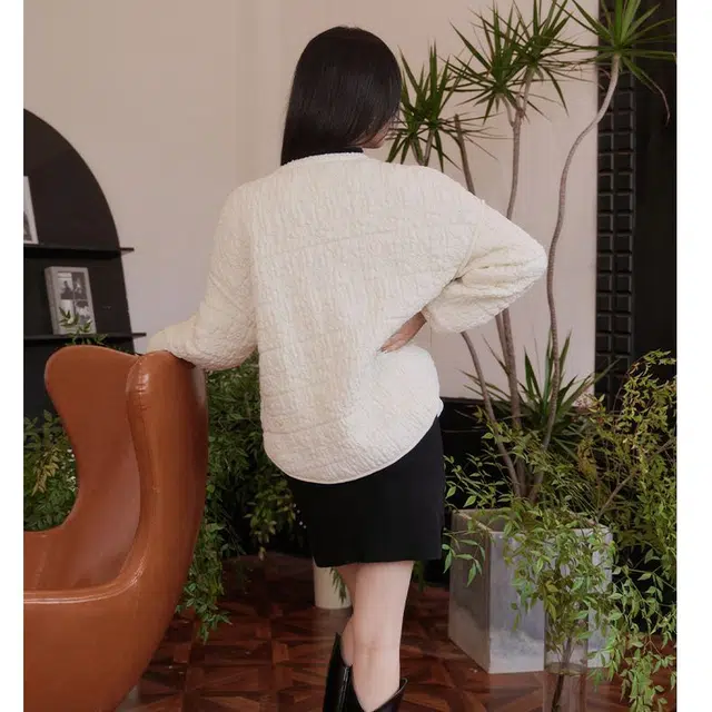 四美子 纯色圆领长袖开衫棉服 女款 若雪