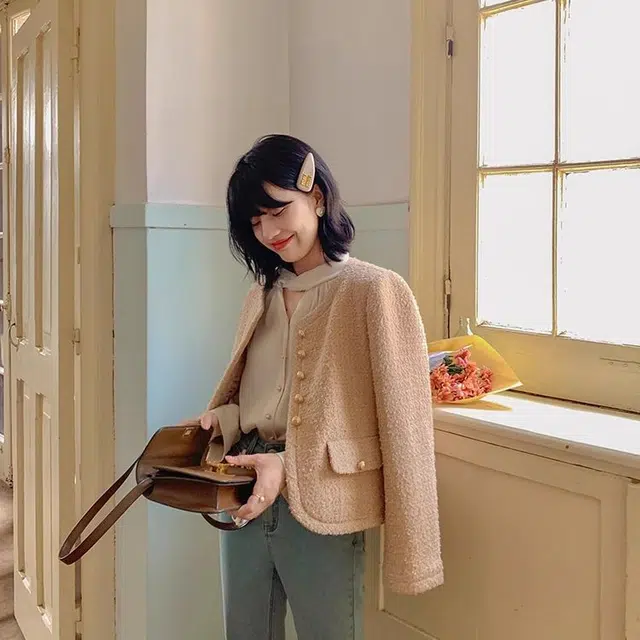 花栗鼠小姐 圆领正肩金属纽扣外套夹克 女款