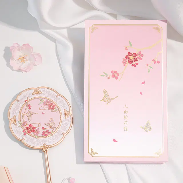 宫廷宝贝 故宫文创 人面桃花手柄镜 手持化妆镜 镜子 粉色