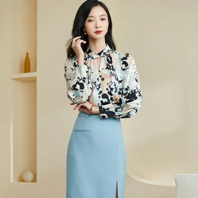 米思阳 印花直筒长袖衬衫 女款 花色