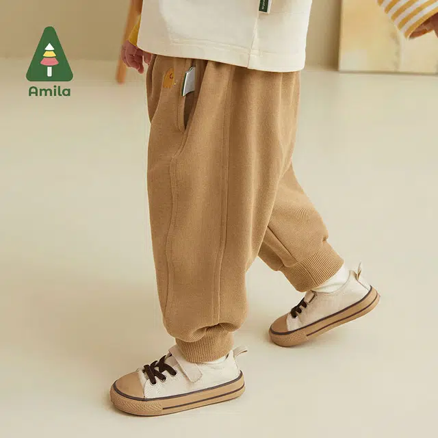 啊咪啦 童装 纯棉碎花灯笼袖长袖衬衫百搭舒适运动针织束口运动纯色休闲裤休闲运动套装 女童