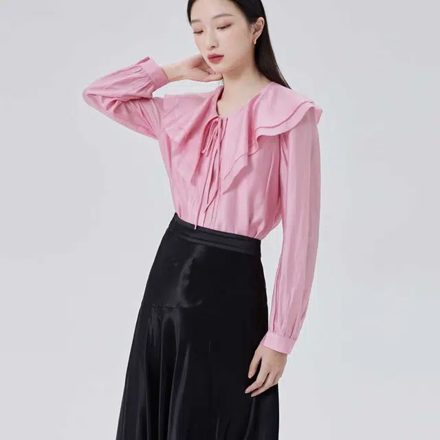 艾莱依 纯色图案通勤套头长袖衬衫 女款