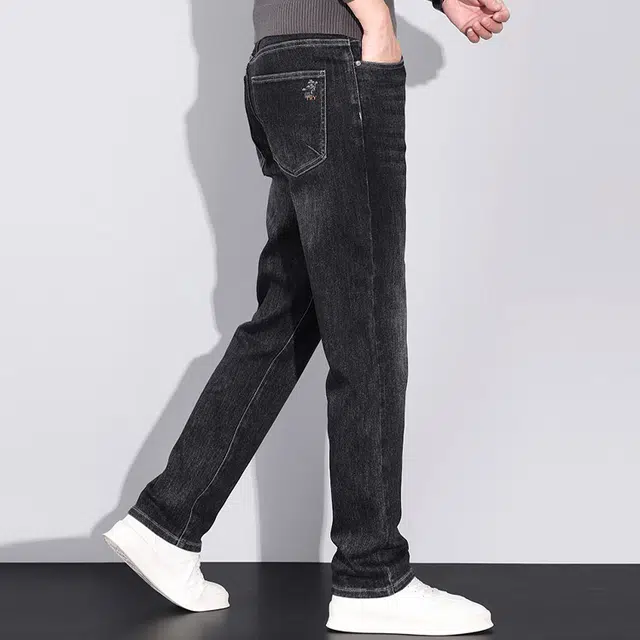 才子 微弹拉链时尚简约直筒牛仔裤 男款 黑蓝色