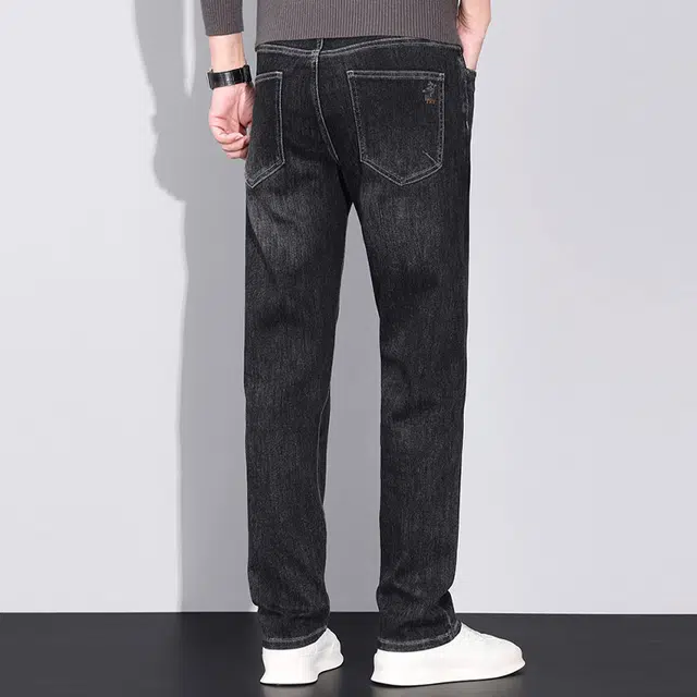 才子 微弹拉链时尚简约直筒牛仔裤 男款 黑蓝色