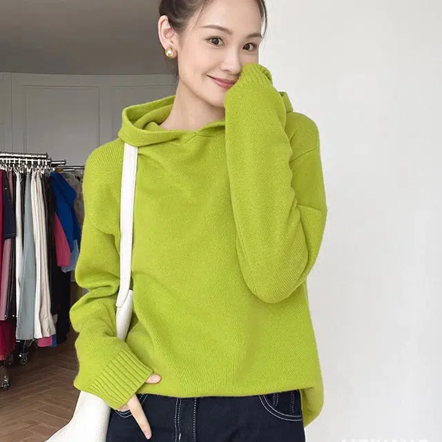 美洋 通勤纯色连帽套头卫衣 女款 草绿色