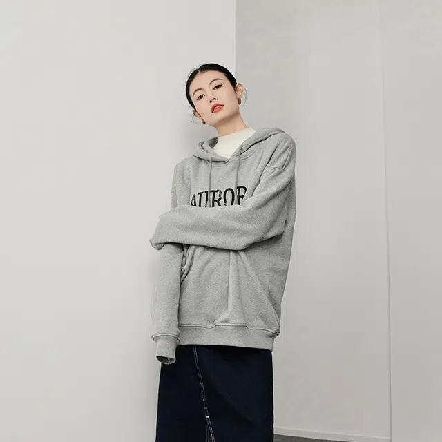 美洋 连帽宽松套头长袖卫衣 女款 灰色
