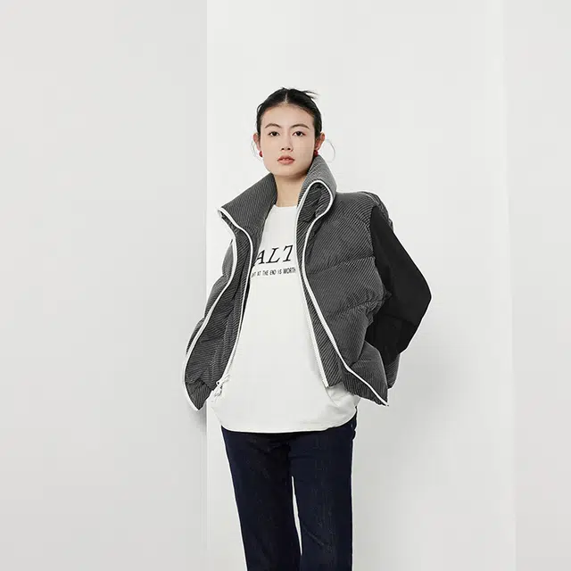 美洋 拉链立领街头羽绒服 女款 岩石灰