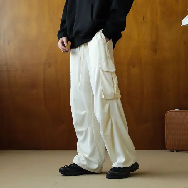 港仔文艺男 纯色宽松直筒工装裤 男款