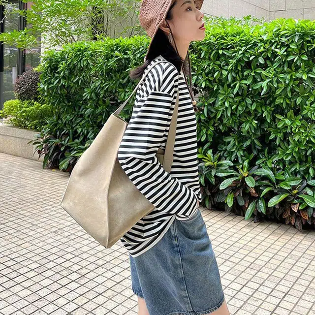 美洋 极简拼接肌理 牛剖层革 单肩包 女款 卡其色