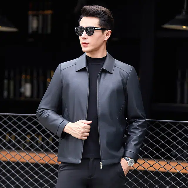 恒源祥 皮质保暖舒适防风休闲羽绒服 男款 黑色