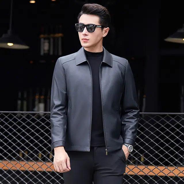 恒源祥 皮质保暖舒适防风休闲羽绒服 男款 黑色