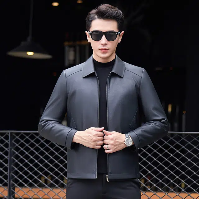 恒源祥 皮质保暖舒适防风休闲羽绒服 男款 黑色
