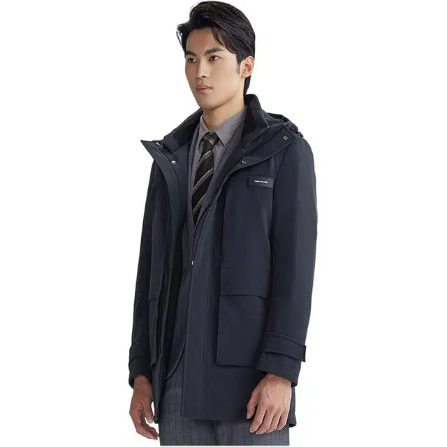 才子 温暖抗寒保暖加厚可拆卸帽纯色羽绒服 男款