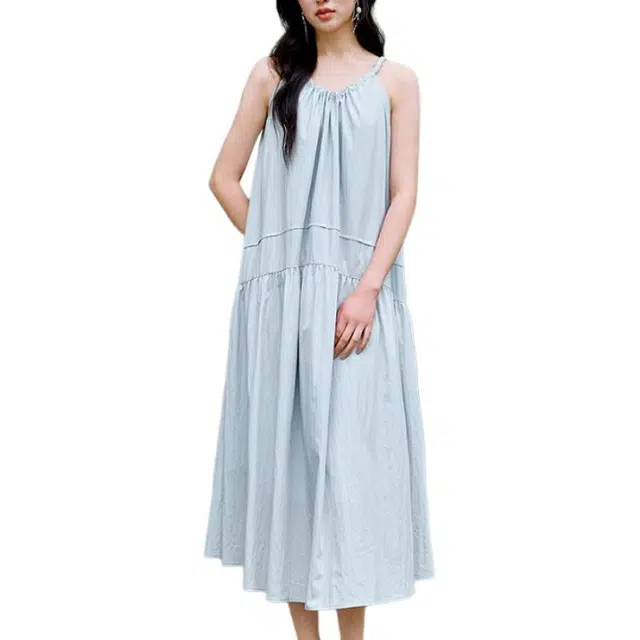 茵曼 宽松简约通勤无袖连衣裙 女款