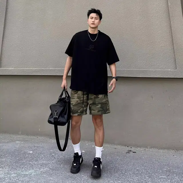 一碗士多 美式复古迷彩宽松休闲五分裤工装短裤 男女同款