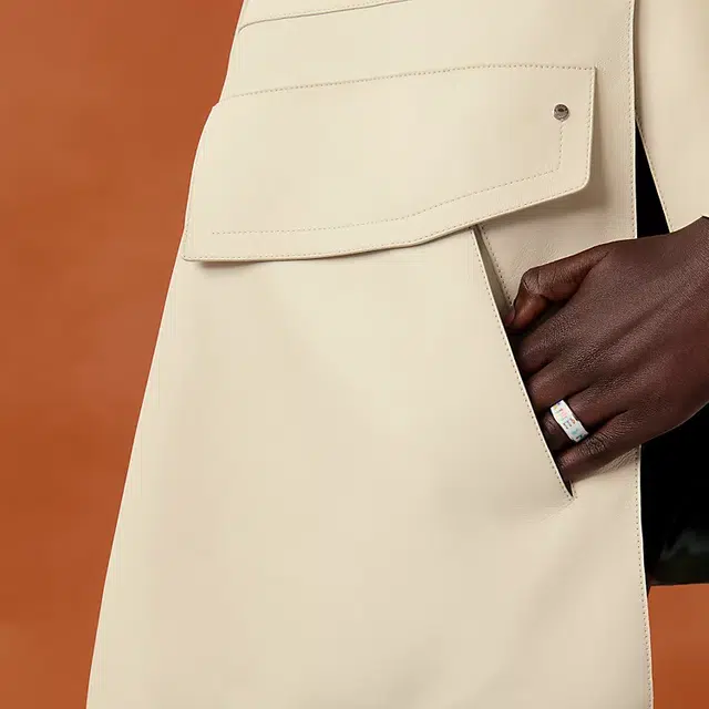 Hermes Enamel Pattern Ring White