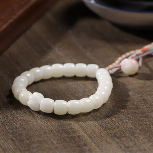 中藏 国潮复古考研考试上岸新中式文玩吉祥如意招财纳福 白玉菩提 手串 男女同款情侣款