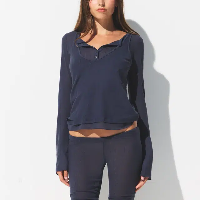 SKIMS SHEER RIB LONG SLEEVE HENLEY FW25T