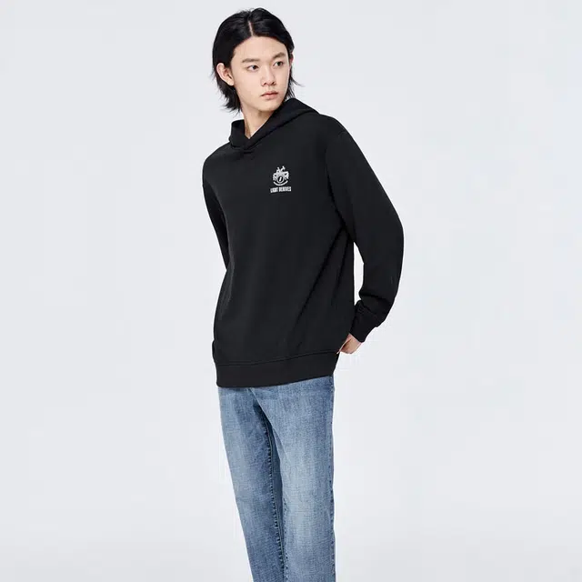 森马 时尚休闲连帽套头长袖卫衣 男款 黑色