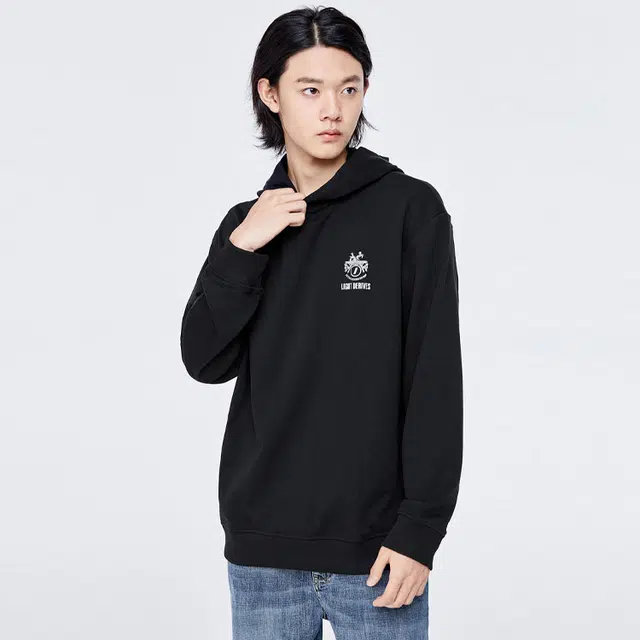 森马 时尚休闲连帽套头长袖卫衣 男款 黑色