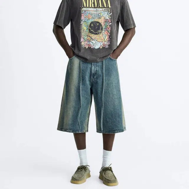 ZARA Relaxed Denim Shorts Blue