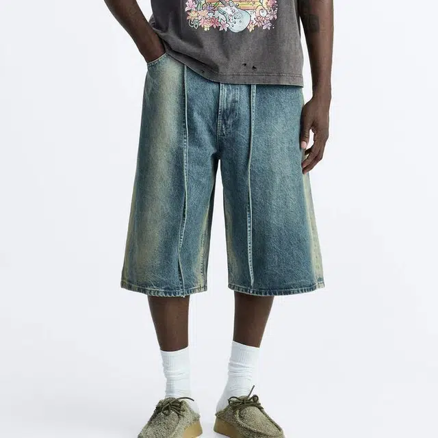 ZARA Relaxed Denim Shorts Blue