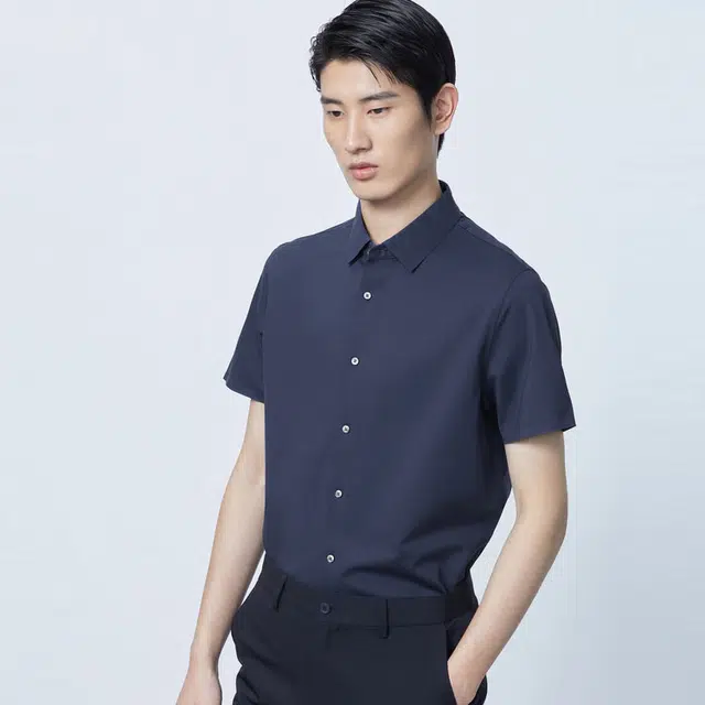 依文 休闲舒透气商务短袖衬衫 男款 藏蓝色