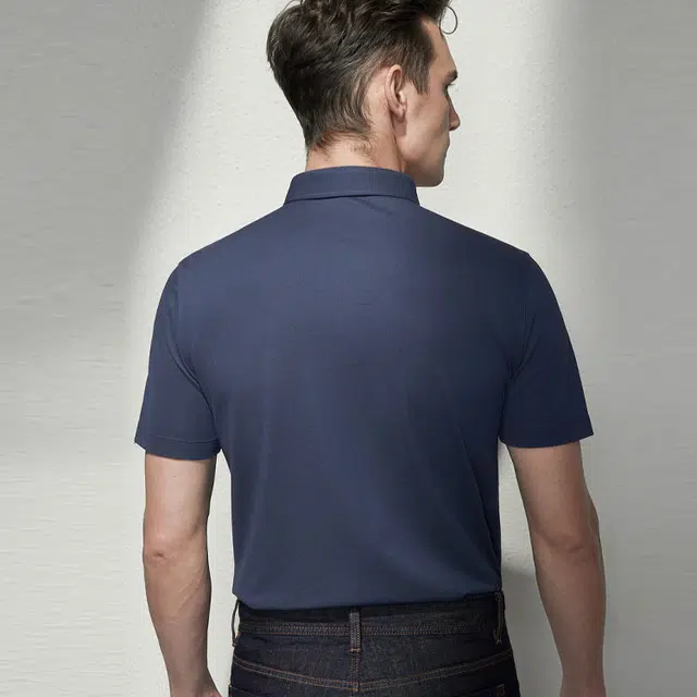 依文 时尚休闲简约百搭短袖衬衫 男款 蓝色