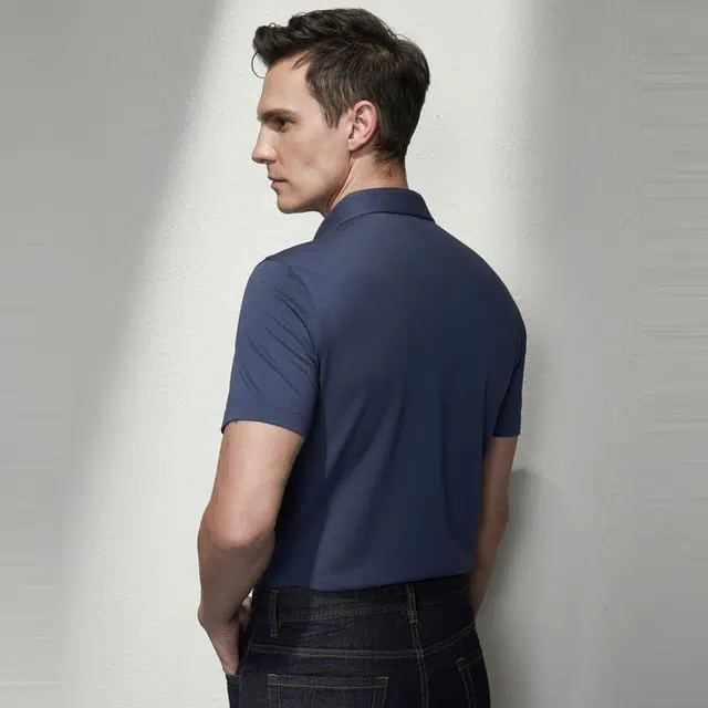 依文 时尚休闲简约百搭短袖衬衫 男款 蓝色