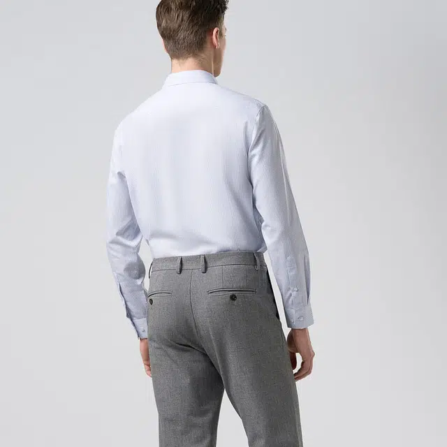 依文 时尚休闲简约尖领修身长袖衬衫 男款 兰色