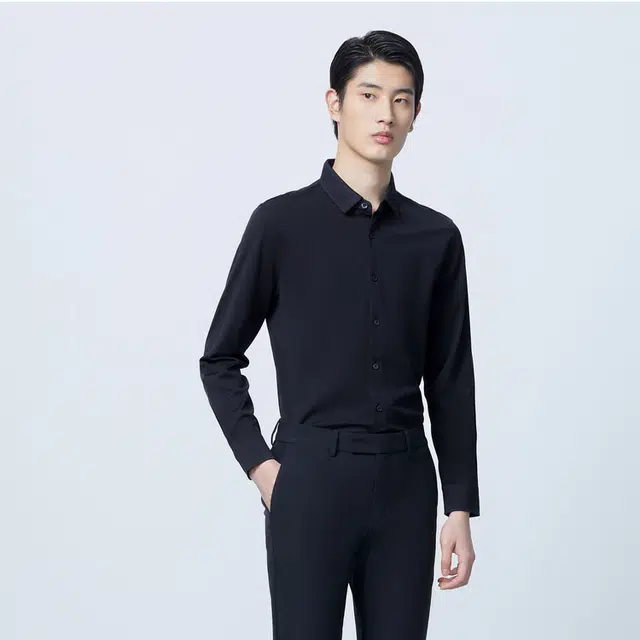 依文 百搭休闲时尚商务长袖衬衫 男款 藏蓝色