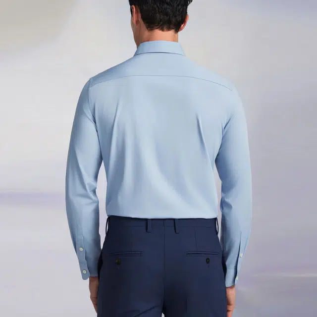 依文 纯色商务休闲长袖衬衫 男款 灰蓝色