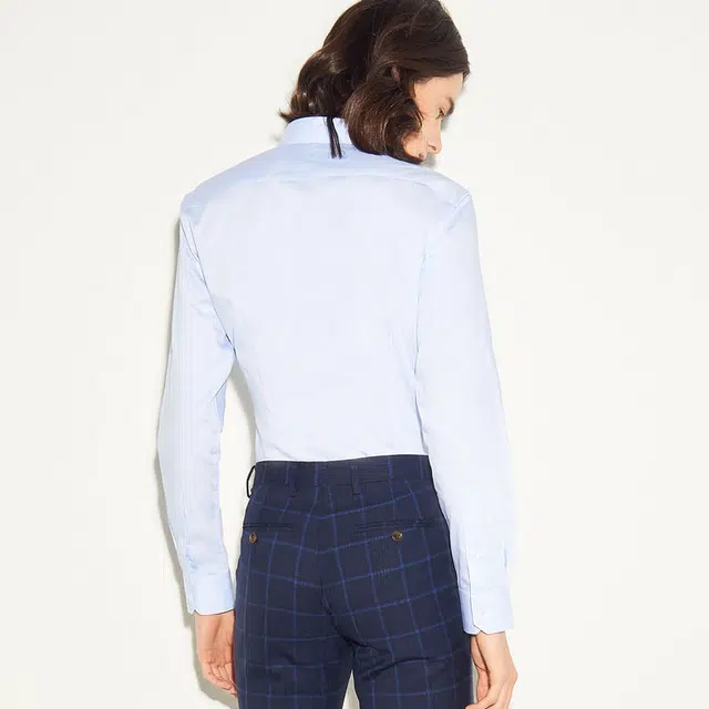 依文 时尚百搭休闲简约纯色长袖衬衫 男款 蓝色