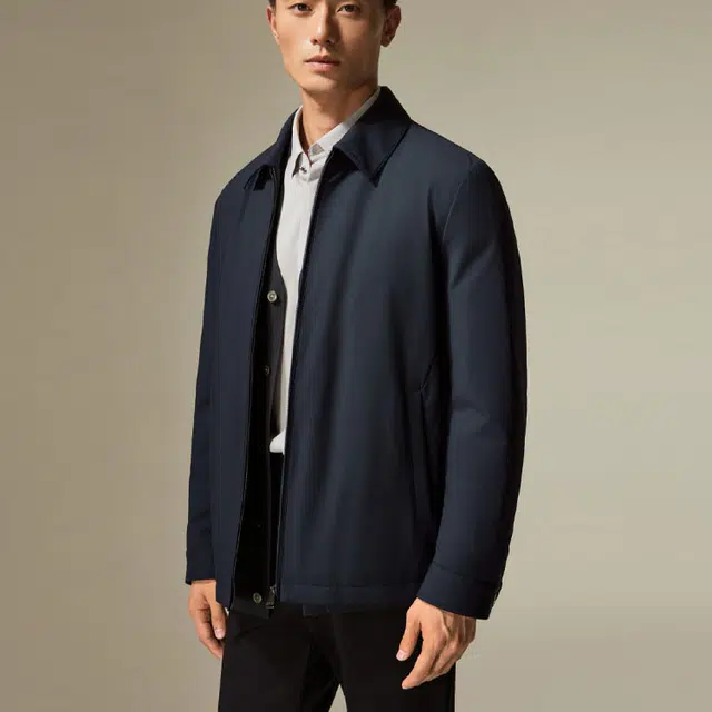 迪柯尼 商务休闲纯色翻领长袖羽绒服 男款 深宝蓝