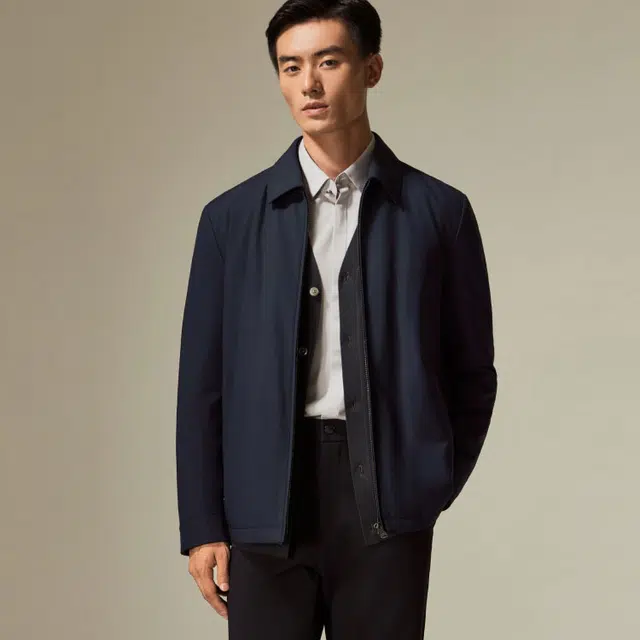 迪柯尼 商务休闲纯色翻领长袖羽绒服 男款 深宝蓝